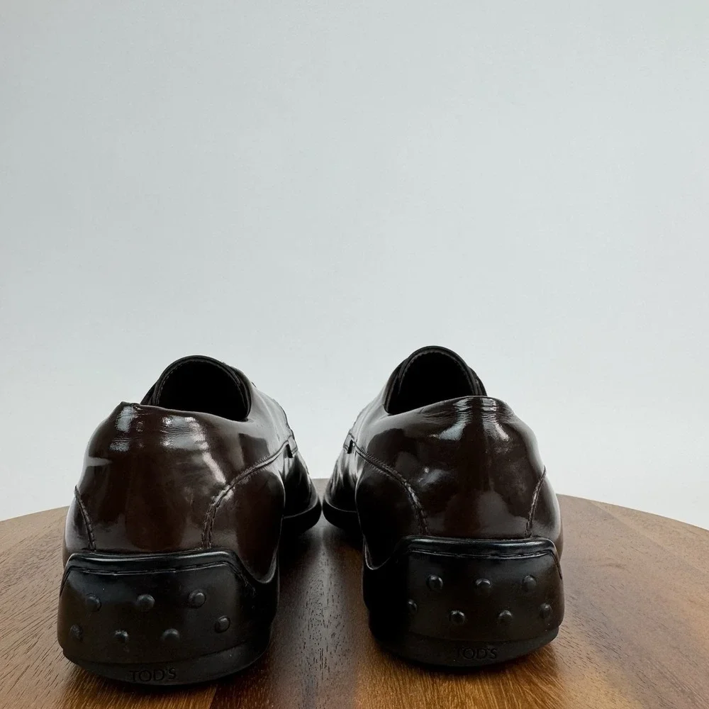 Mens Tod's Brown‎ Patent Leather Casual Comfort Lace Up Driving Shoes Size 8 D